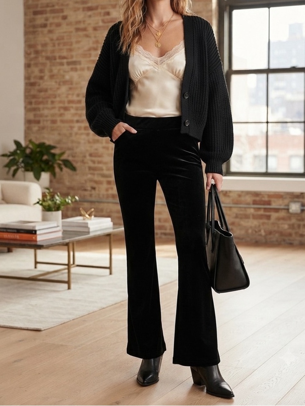 Wild Honey Black Velvet Flare Pants